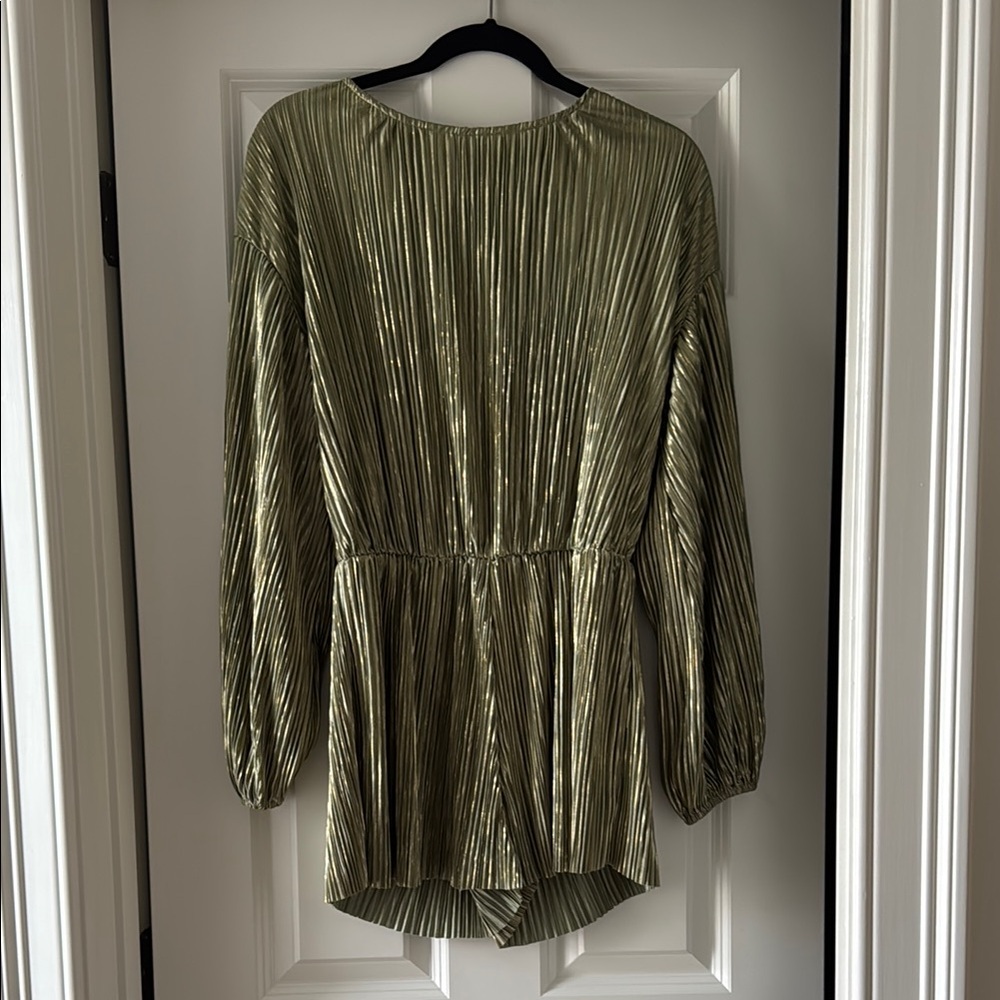 VICI Metallic Green Pleated Blouse